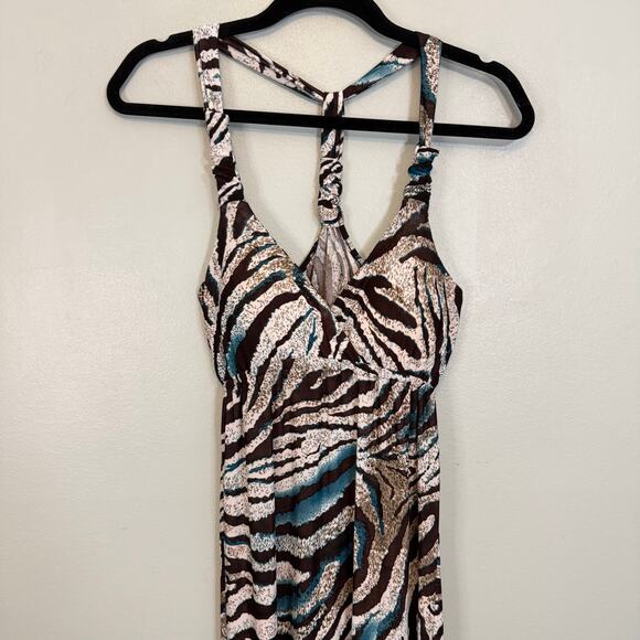 FCNY Maxi Dress Women S Brown Animal Print Sleeveless Empire Sundress Summer NWT - Picture 3 of 8